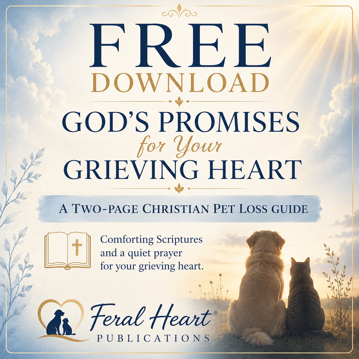 Download a free 2-page Christian pet loss guide with comforting Bible Scriptures and a peaceful prayer to help you through grief.